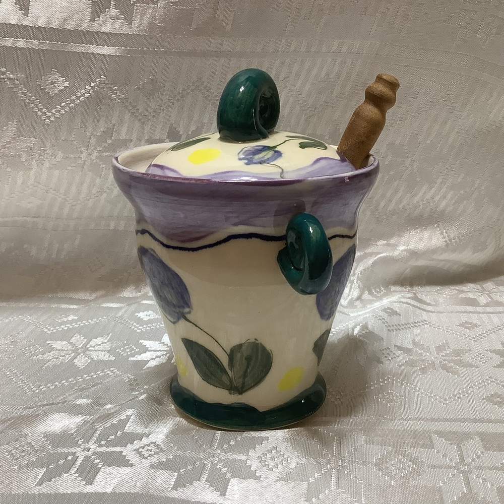 Peta Hall Honey Jar the County Potter Hand Crafted Glaze Signed Floral